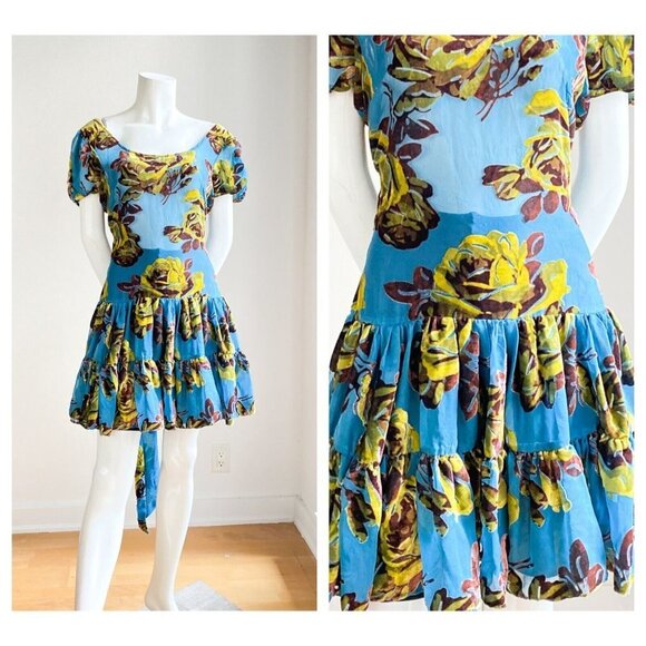 Betsy Johnson Dresses & Skirts - Vintage 00's USA Made Velvet Burnout Floral Ruffle skirt Mini Dress 6